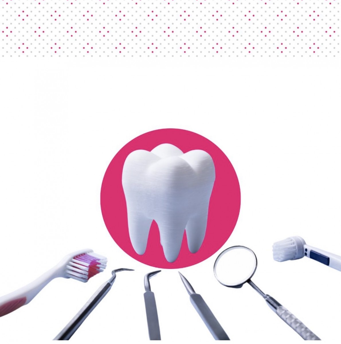 Ilustracija zuba i dentalnih alata uz temu otkrivanja uzroka boli pri zagrizu.